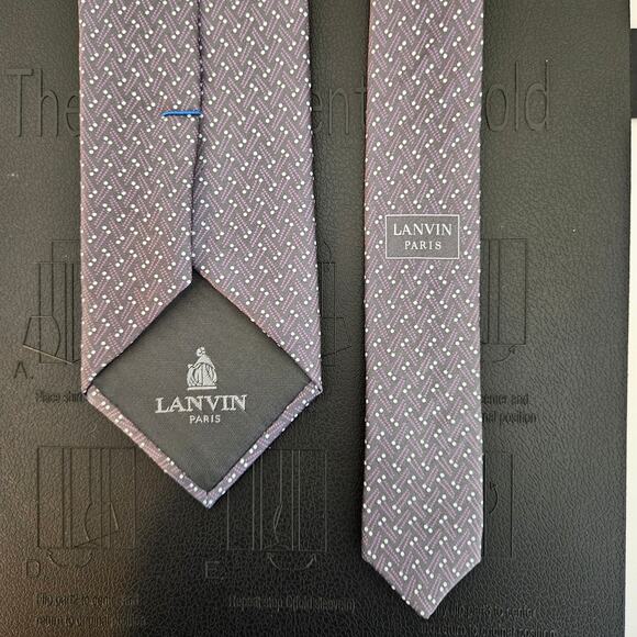 Lanvin Purple Silk Print Tie Men's Necktie | MINOR FLAW - Picture 10 of 13